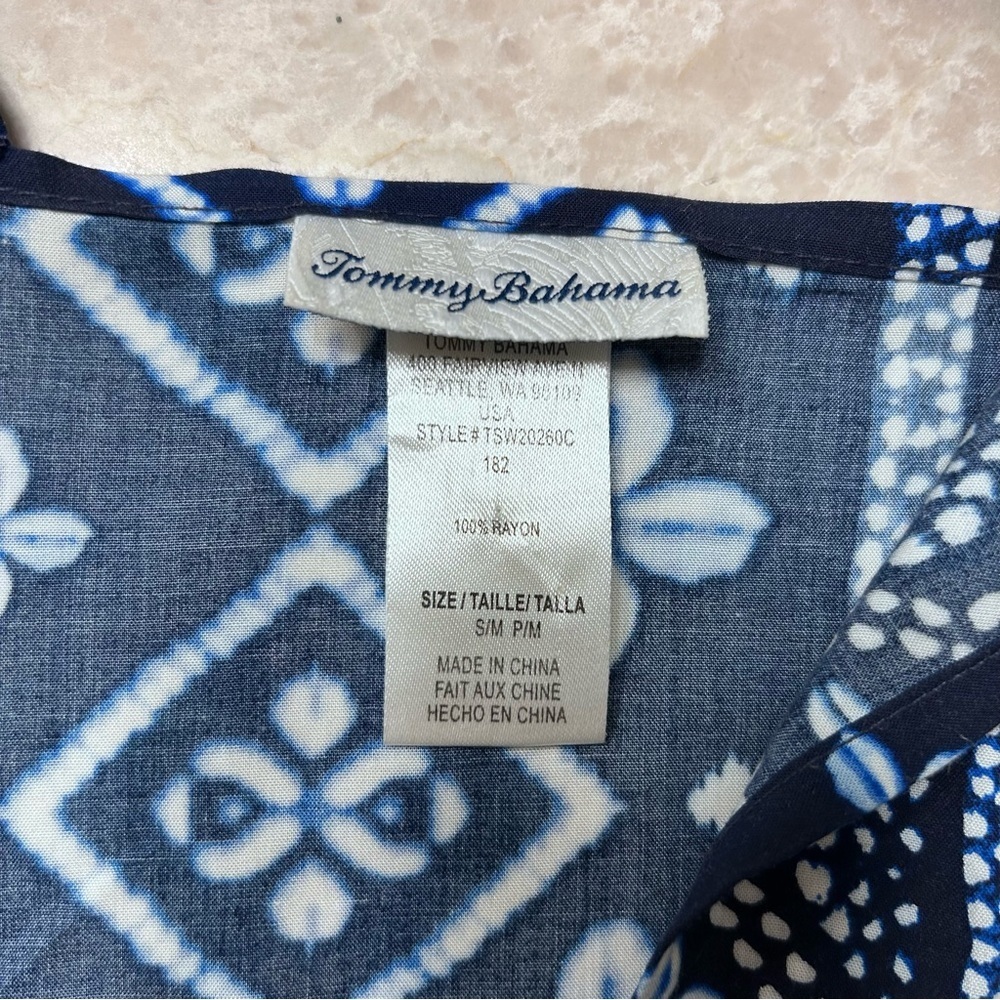 Tommy Bahama Blue & White Print Spaghetti Strap Sundress | Rayon Maxi SZ S/M - Picture 5 of 5